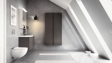 Moderne badeværelse med skråtag og Acanto badeværelsesmøbler