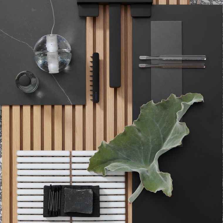Moodboard med sort og træ Moodboard med sort og træ