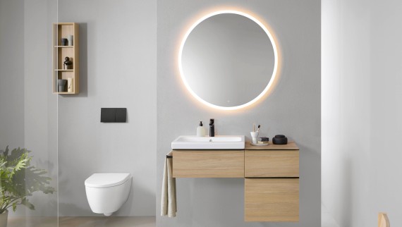 Round Option mirror with light in the frame Round Option mirror with light in the frame
