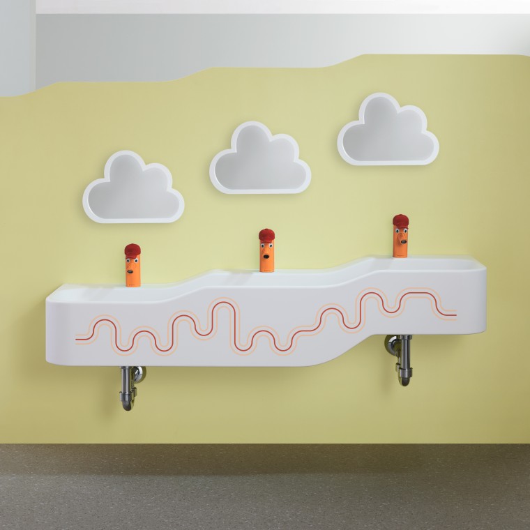 Geberit Bambini-lege- og vaskekumme i karminrød og orange