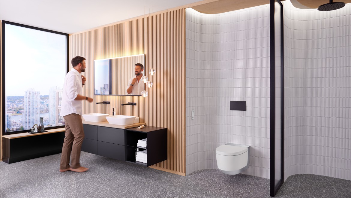Geberit Option Plus Square spejl og sort Geberit ONE møbel (© Geberit) Geberit Option Plus Square spejl og sort Geberit ONE møbel (© Geberit)