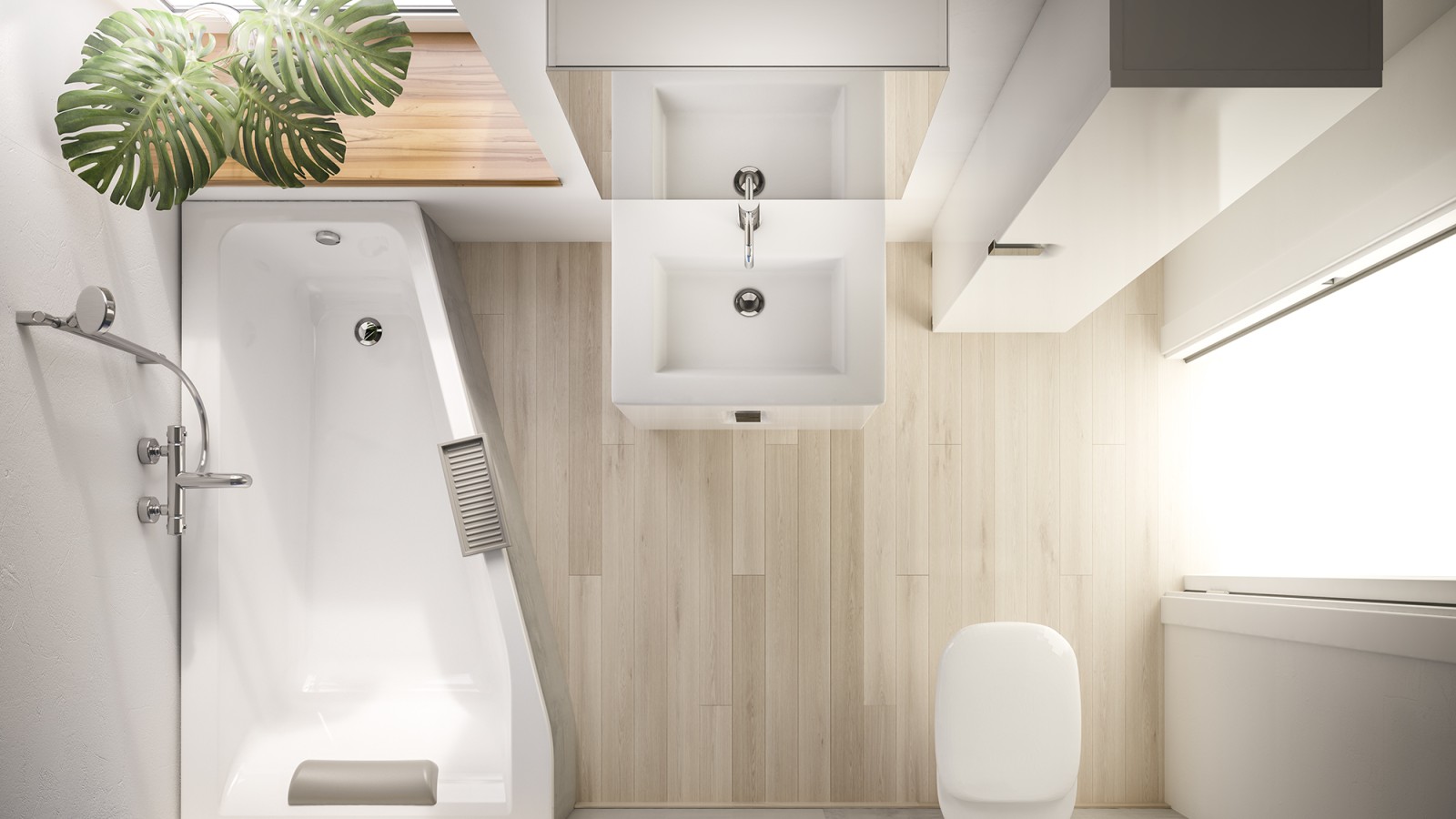 Badeværelse med lille plantegning