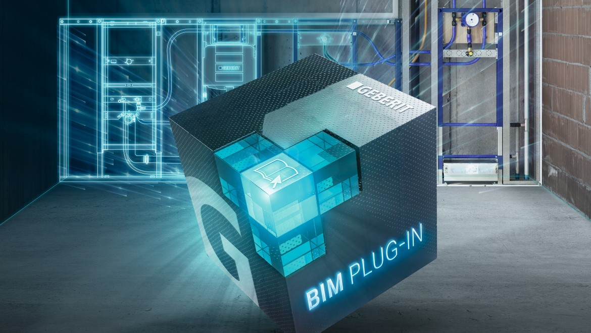 Firkantet BIM plug-in med koncept for badeværelsebyggeplads i baggrunden Firkantet BIM plug-in med koncept for badeværelsebyggeplads i baggrunden