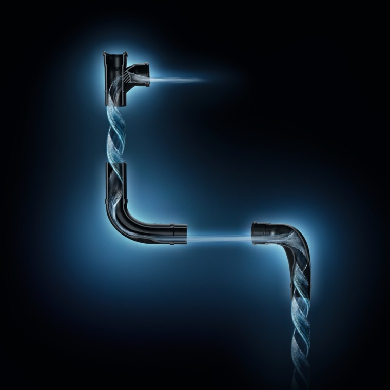 Hydraulisk optimeret vandgennemstrømning med Geberit SuperTube fittings. Hydraulisk optimeret vandgennemstrømning med Geberit SuperTube fittings.