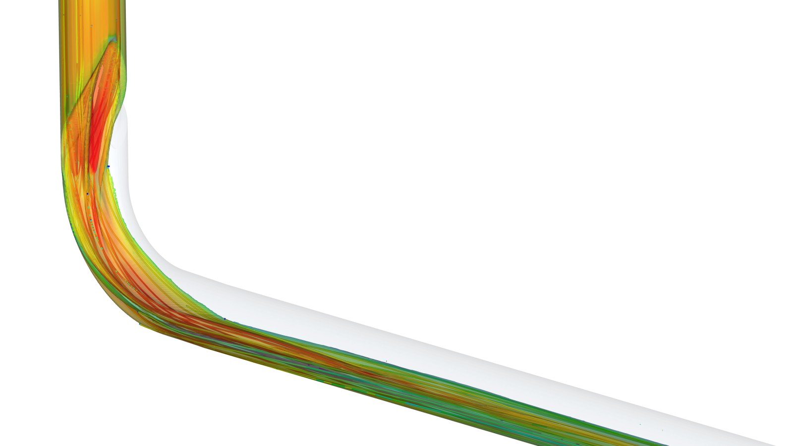 CFD-animationen viser, hvor lidt impulstab strømningen i Geberit BottomTurn bøjningen har. CFD-animationen viser, hvor lidt impulstab strømningen i Geberit BottomTurn bøjningen har.