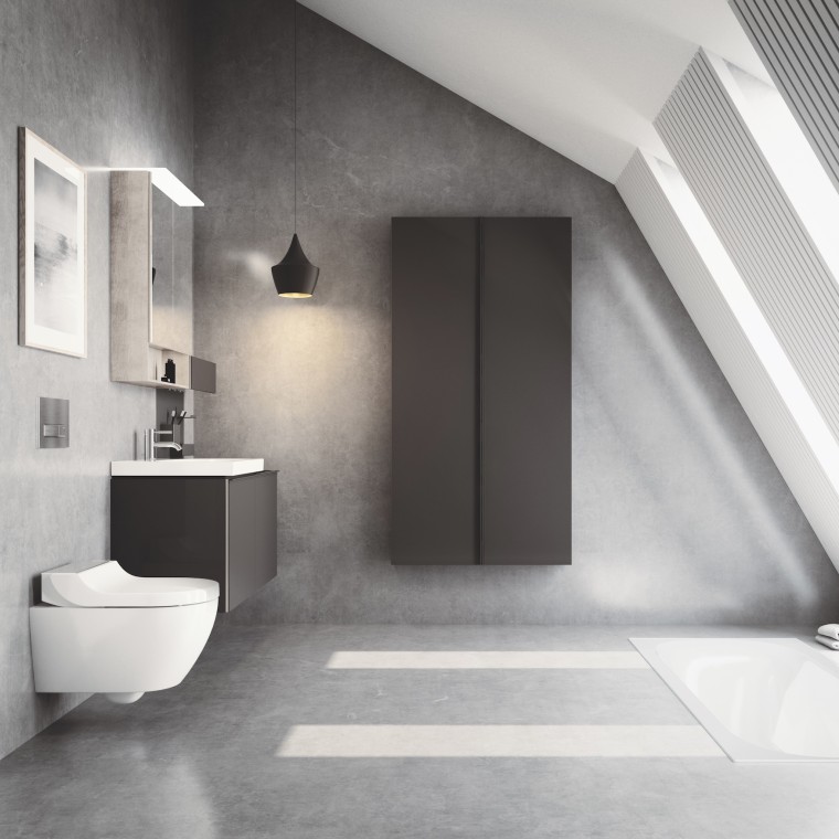 Geberit AquaClean Tuma douchetoilet med toiletlåg i børstet rustfrit stål Geberit AquaClean Tuma douchetoilet med toiletlåg i børstet rustfrit stål