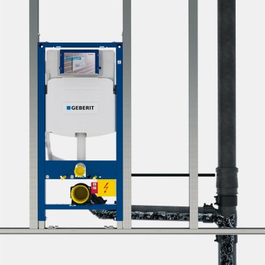 Geberit Duofix installationssystem fastgjort med vinkelbeslag Geberit Duofix installationssystem fastgjort med vinkelbeslag