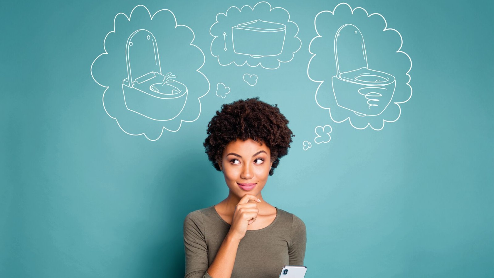 En kvinde tænker på sit drømmetoilet En kvinde tænker på sit drømmetoilet