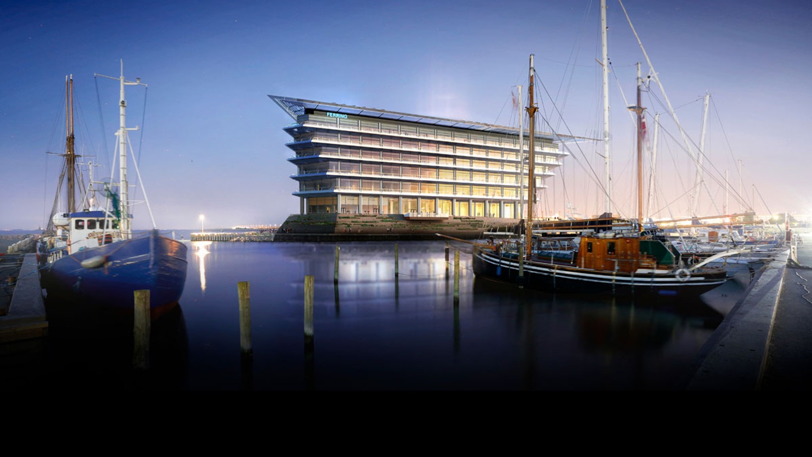 Med en smuk udsigt over Øresund havporten mellem København og Malmö: det nye hovedkvarter for Ferring Pharmaceuticals. (©Foster&Partners) Med en smuk udsigt over Øresund havporten mellem København og Malmö: det nye hovedkvarter for Ferring Pharmaceuticals. (©Foster&Partners)