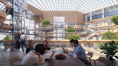 Oversvømmet med lys takket være glasfacaden og glastaget: Inde i bygningen..(©Foster&Partners) Oversvømmet med lys takket være glasfacaden og glastaget: Inde i bygningen..(©Foster&Partners)