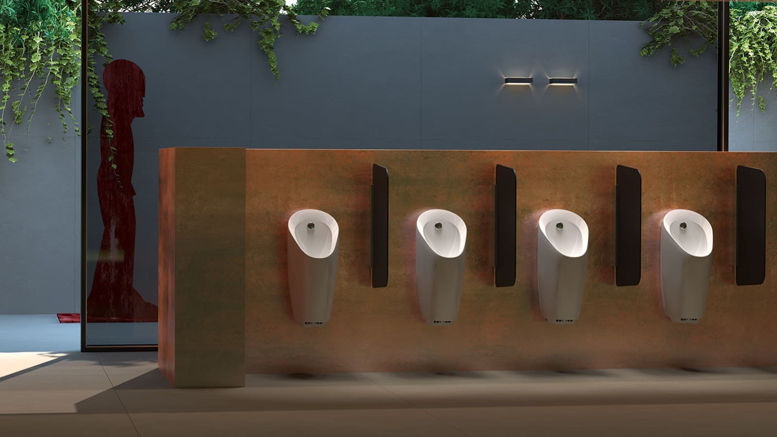 Offentlige sanitetsinstallationer med Geberits urinaler og skillevægge Offentlige sanitetsinstallationer med Geberits urinaler og skillevægge