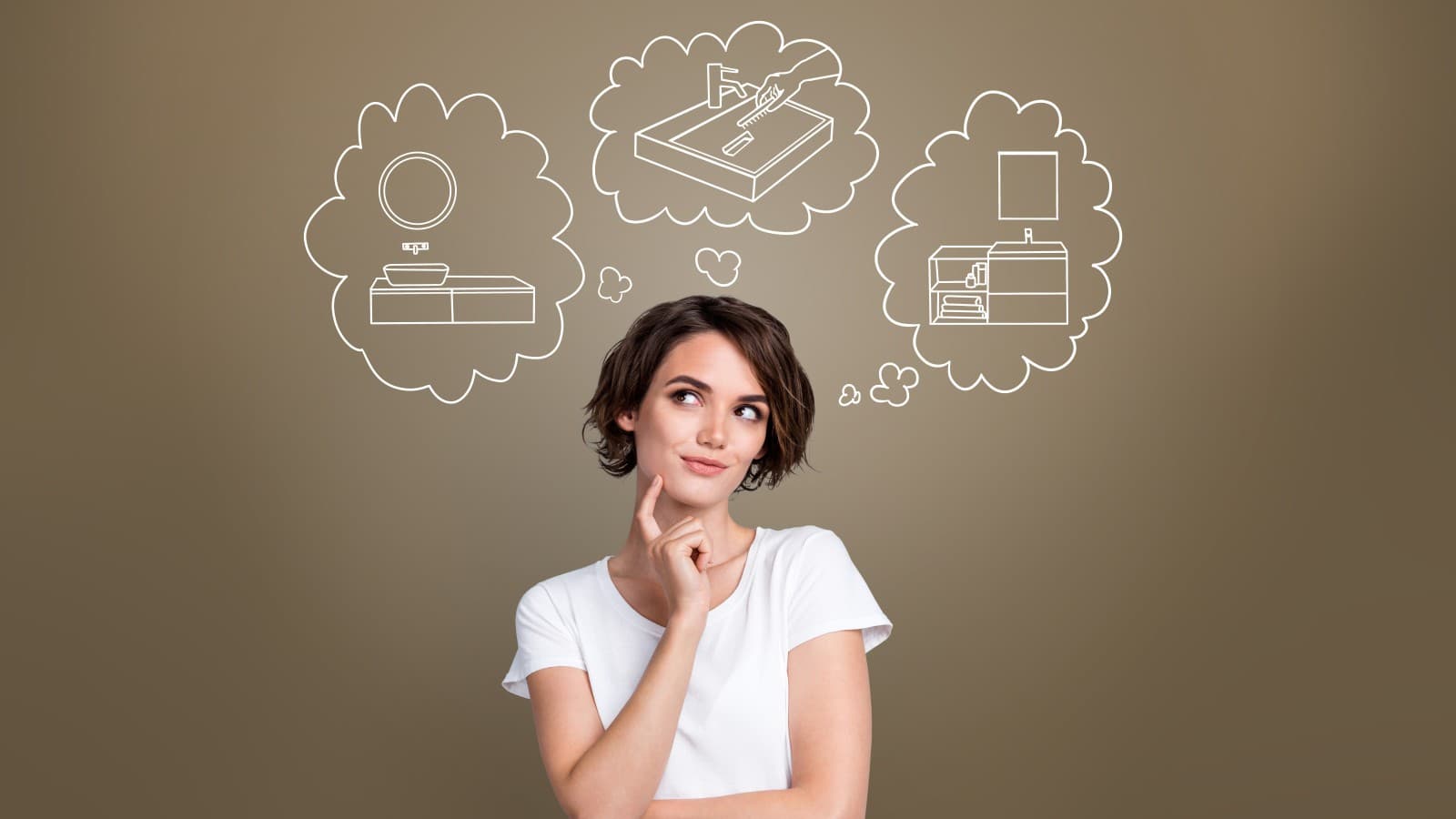 Kvinde tænker på sit drømmebadeværelse Kvinde tænker på sit drømmebadeværelse