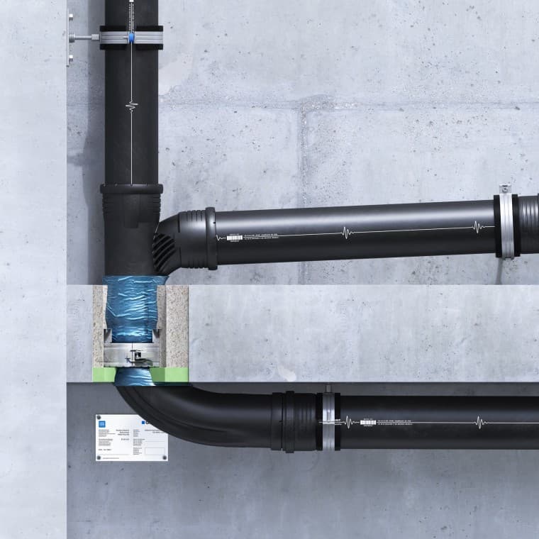 Geberit brandmanchet RS90 Plus EN indstøbt i loftet med EPS/XPS-isolering Geberit brandmanchet RS90 Plus EN indstøbt i loftet med EPS/XPS-isolering