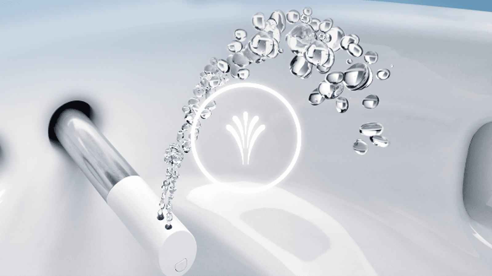 Effervescent shower spray with extended spray arm in WC ceramic Effervescent shower spray with extended spray arm in WC ceramic