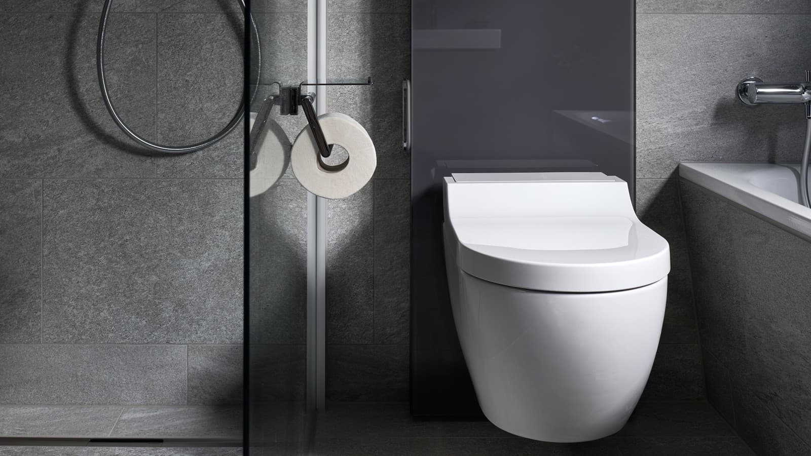 Geberit Monolith sanitetsmodul med Geberit AquaClean Tuma brusetoilet Geberit Monolith sanitetsmodul med Geberit AquaClean Tuma brusetoilet