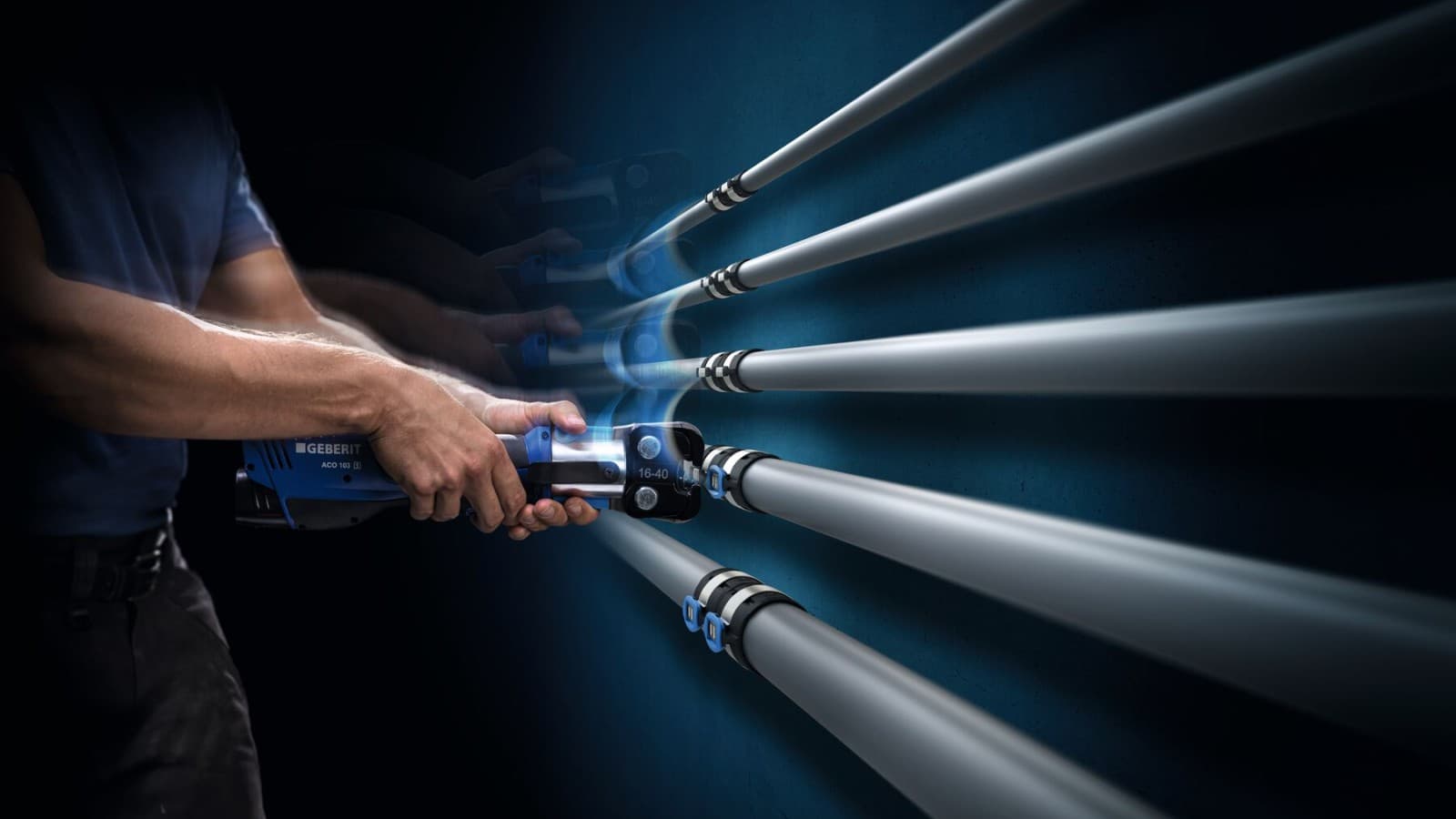 Håndbetjente presseværktøjer til Geberit FlowFit for dimensioner d16 til d40. Håndbetjente presseværktøjer til Geberit FlowFit for dimensioner d16 til d40.