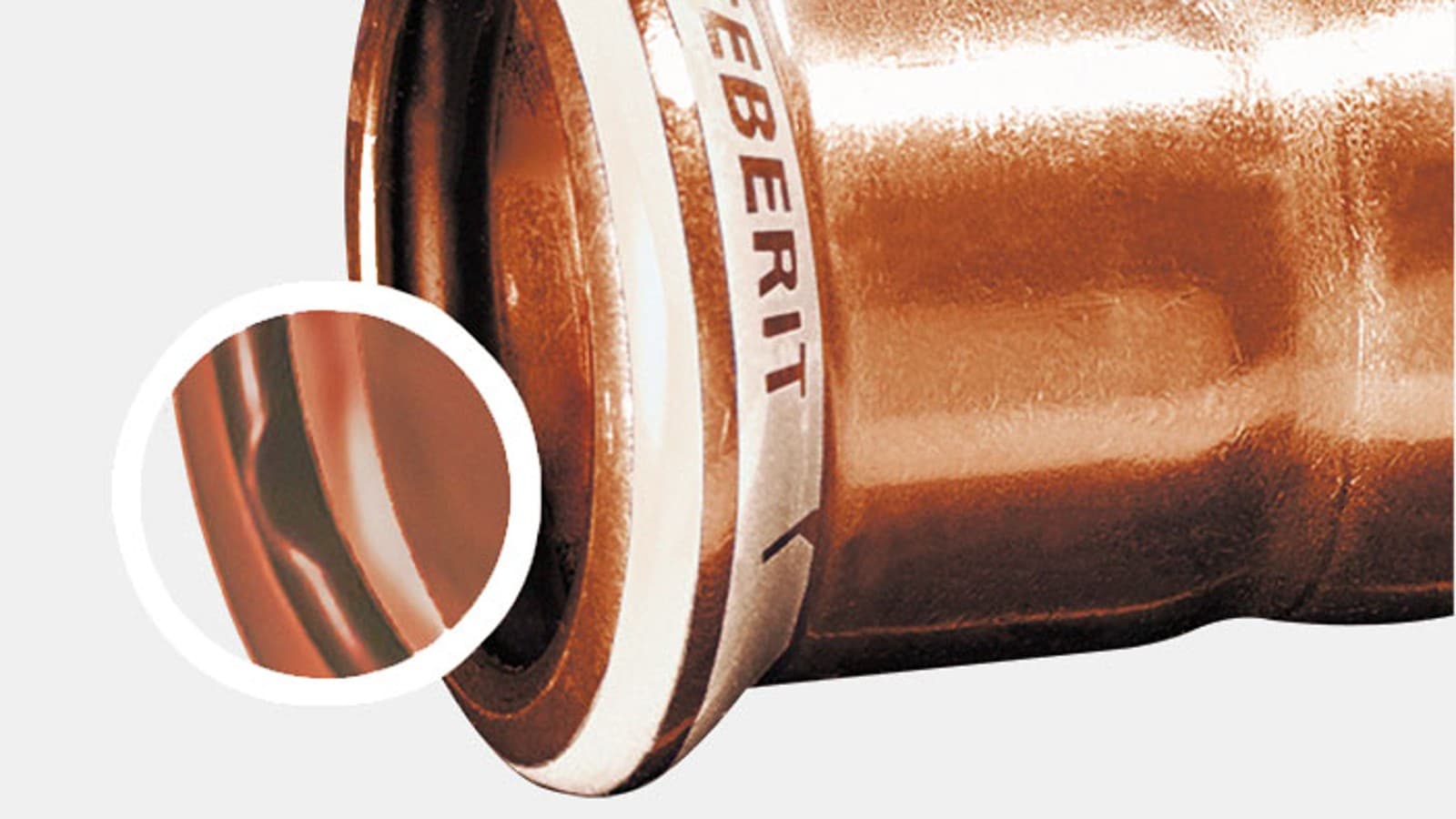 Geberit Mapress Kobber fitting med en hvid presseindikator og sort o-ring Geberit Mapress Kobber fitting med en hvid presseindikator og sort o-ring